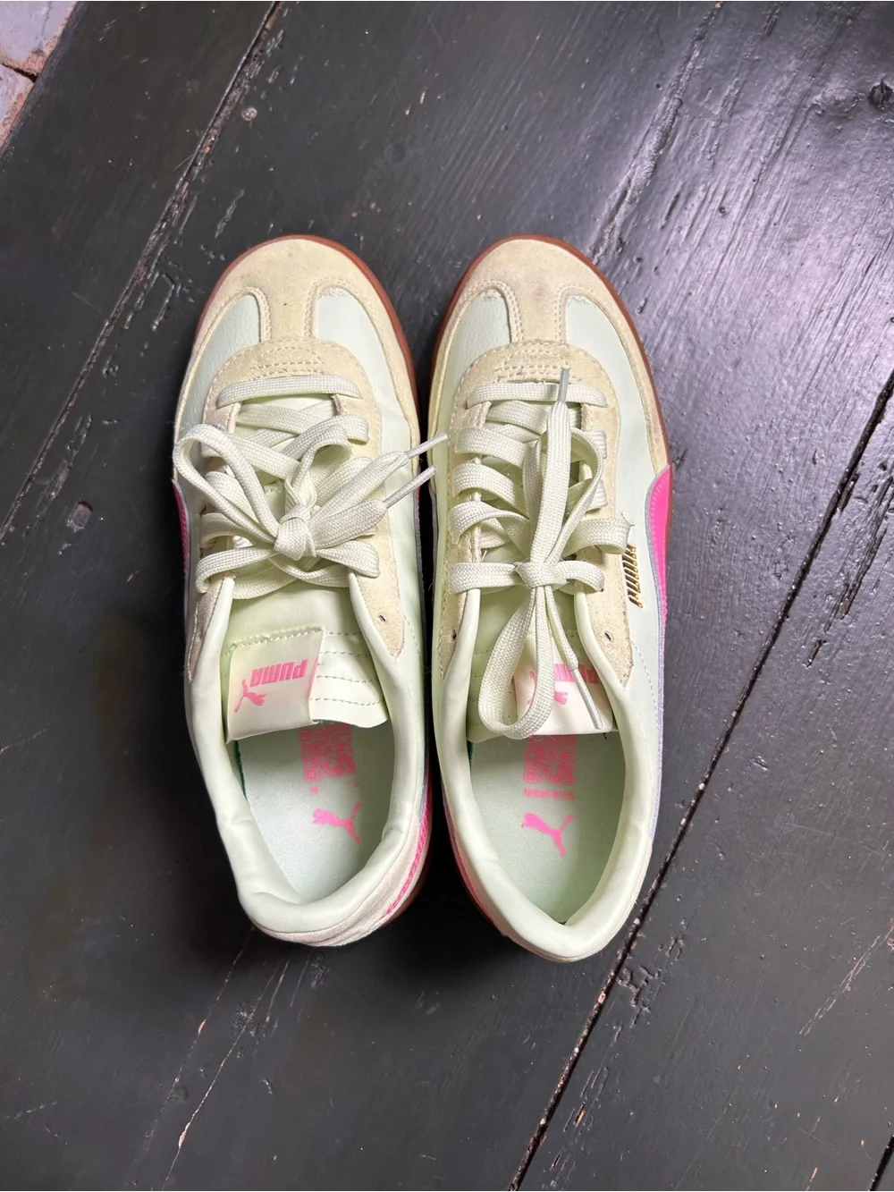 Puma Womens Palermo OG Light Green Pink Sneakers Size 8.5